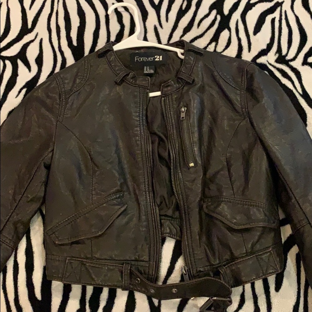 Black cropped leather jacket